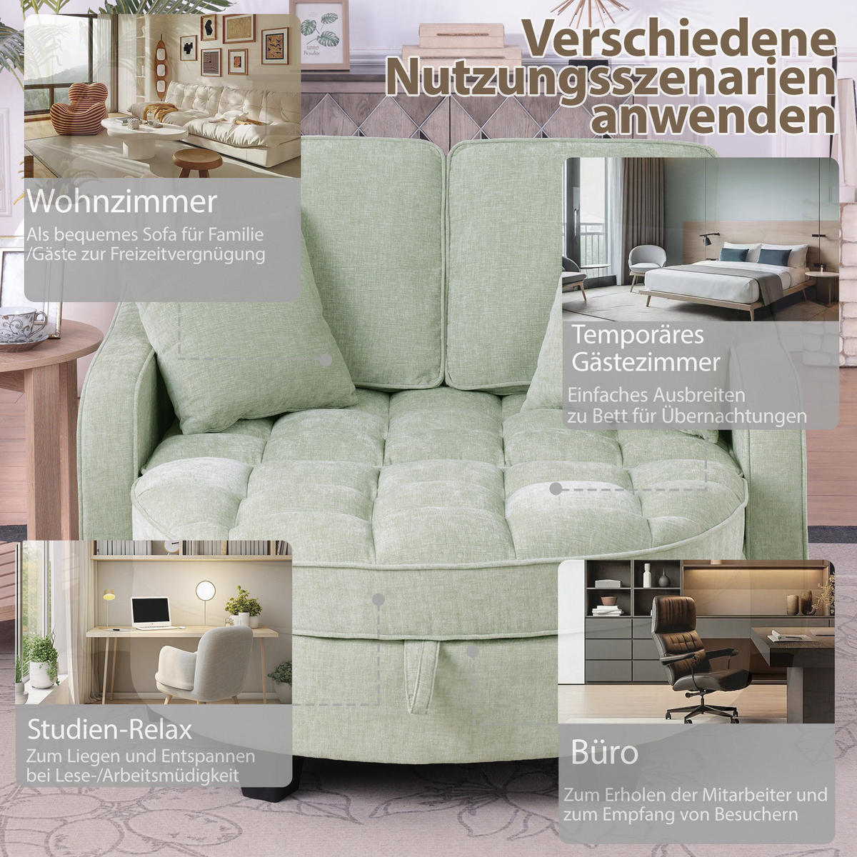 SCHLAFSOFA 2-in-1 mit Hocker und Stauraum, Cyan - Türkis, Holz (132/93/129cm)