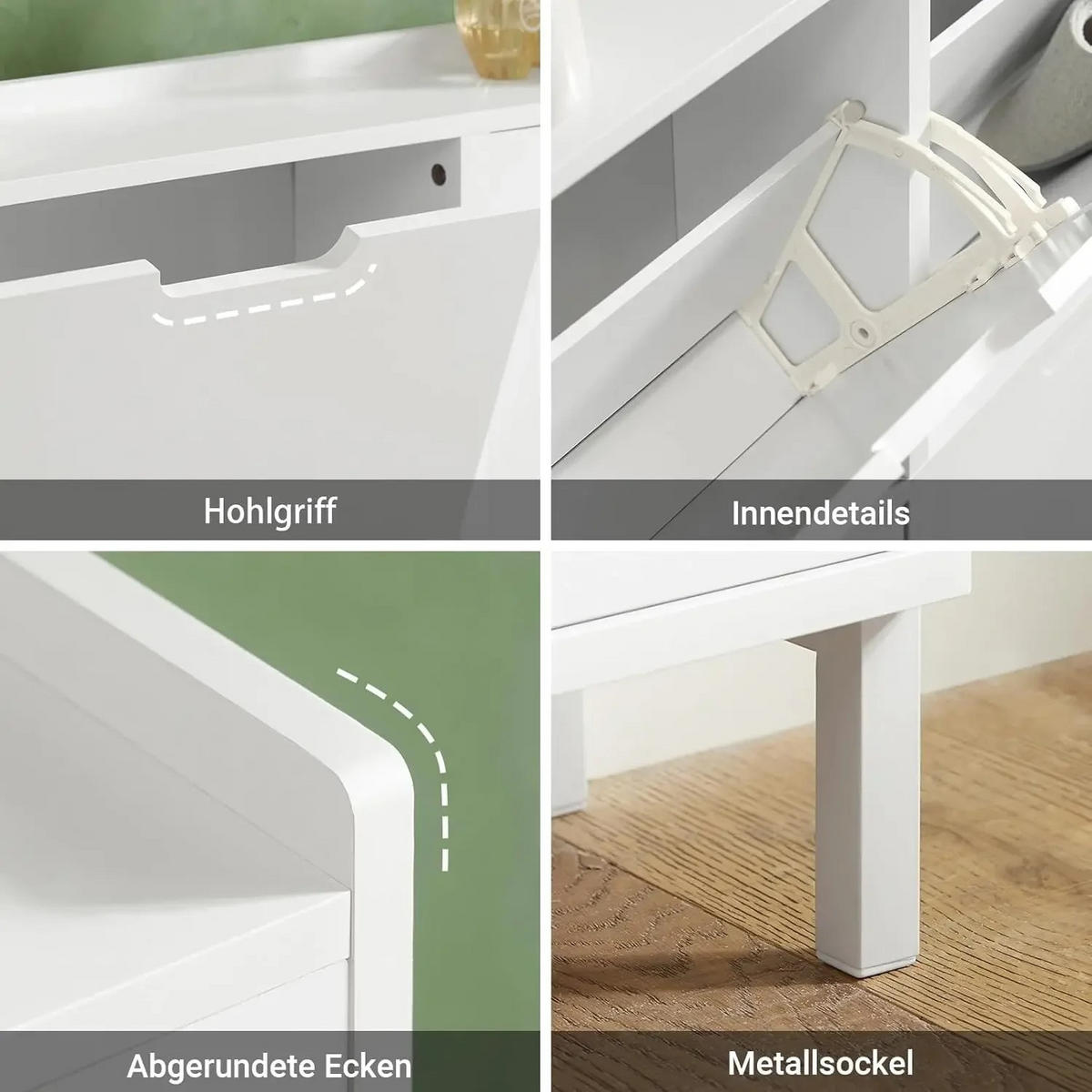 FSR100 Schuhkipper 4 Klappen Schuhschrank schmal Schuhkommode Schuhablage Weiß - Weiß, Holzwerkstoff/Metall (100/90/19cm)