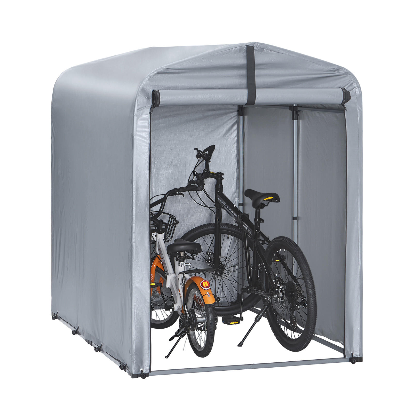 FAHRRADGARAGE für 1-2 Fahrräder, 120x163x176cm, Silber-Eisen - Hellgrau, Metall (120/163/176cm) - SoBuy