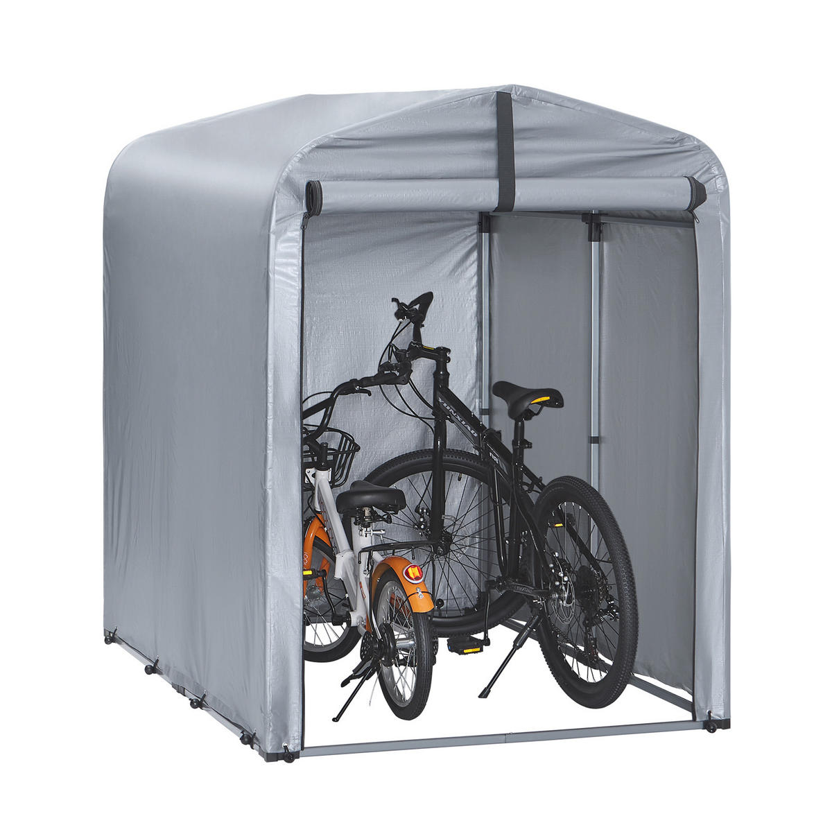 FAHRRADGARAGE für 1-2 Fahrräder, 120x163x176cm, Silber-Eisen - Hellgrau, Metall (120/163/176cm) - SoBuy