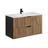 EINZELWASCHTISCH - 100cm x 46cm - MDF - schwarz, naturfarben hell - MADELA - Schwarz, Holz (100/57/46cm) - Vente-Unique