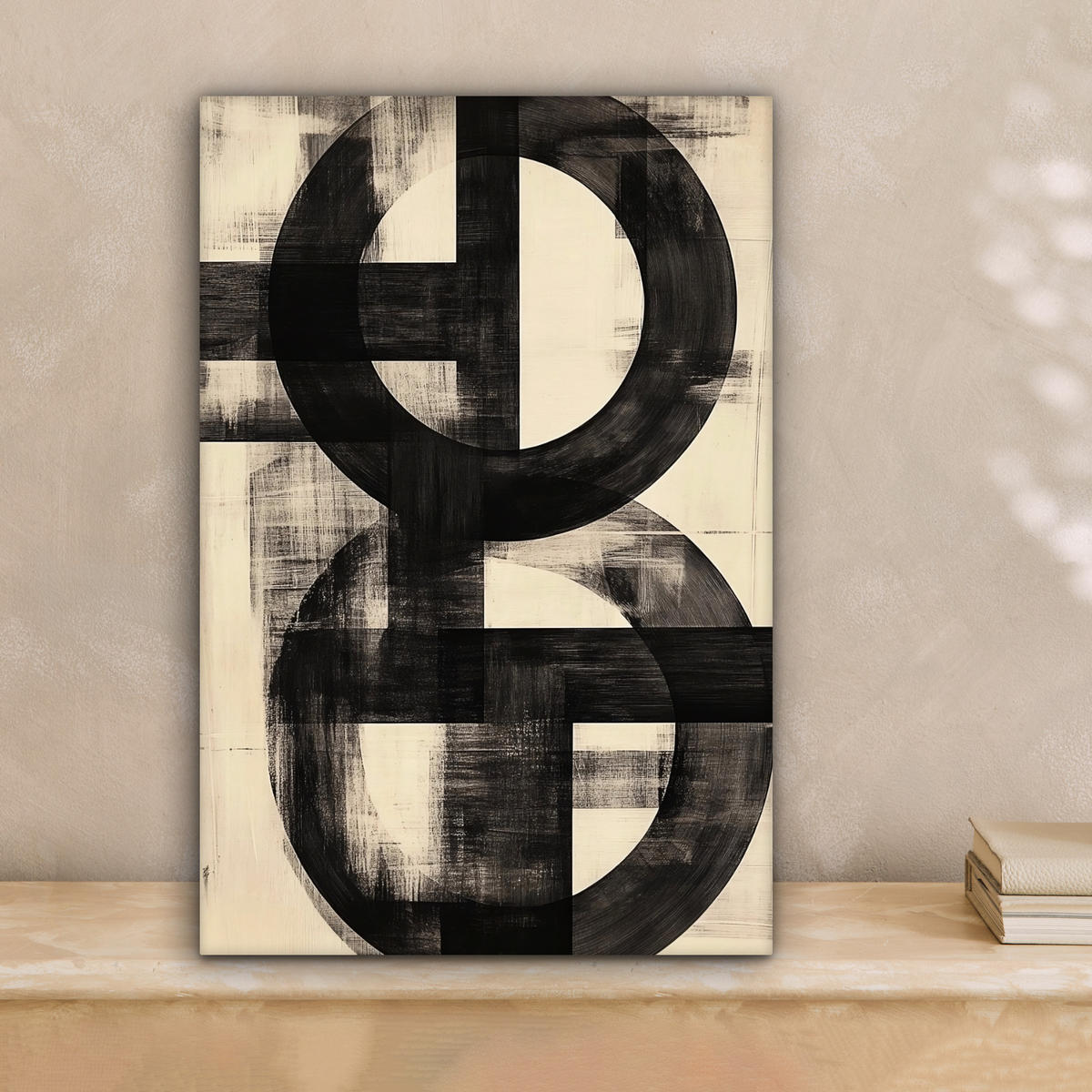 LEINWANDBILD Kreise - Balken - Schwarz - Abstrakt Deko Wohnzimmer 20x30 cm - Schwarz, Textil (20/30cm) - MuchoWow