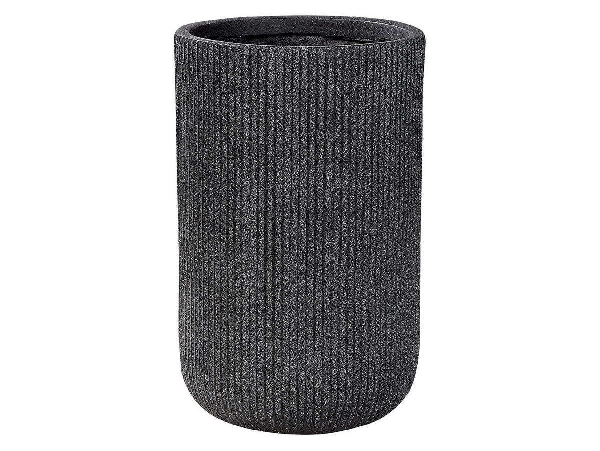 BLUMENTOPF schwarz rund 30/30/49 cm Eantio - Schwarz, Naturmaterialen (49cm) - Beliani