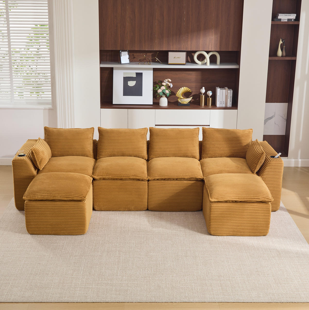 SOFA modular ca. 322 x 161 x 75 cm Cord Orange - Orange, Kunststoff (161/75/256cm) - Meubliv