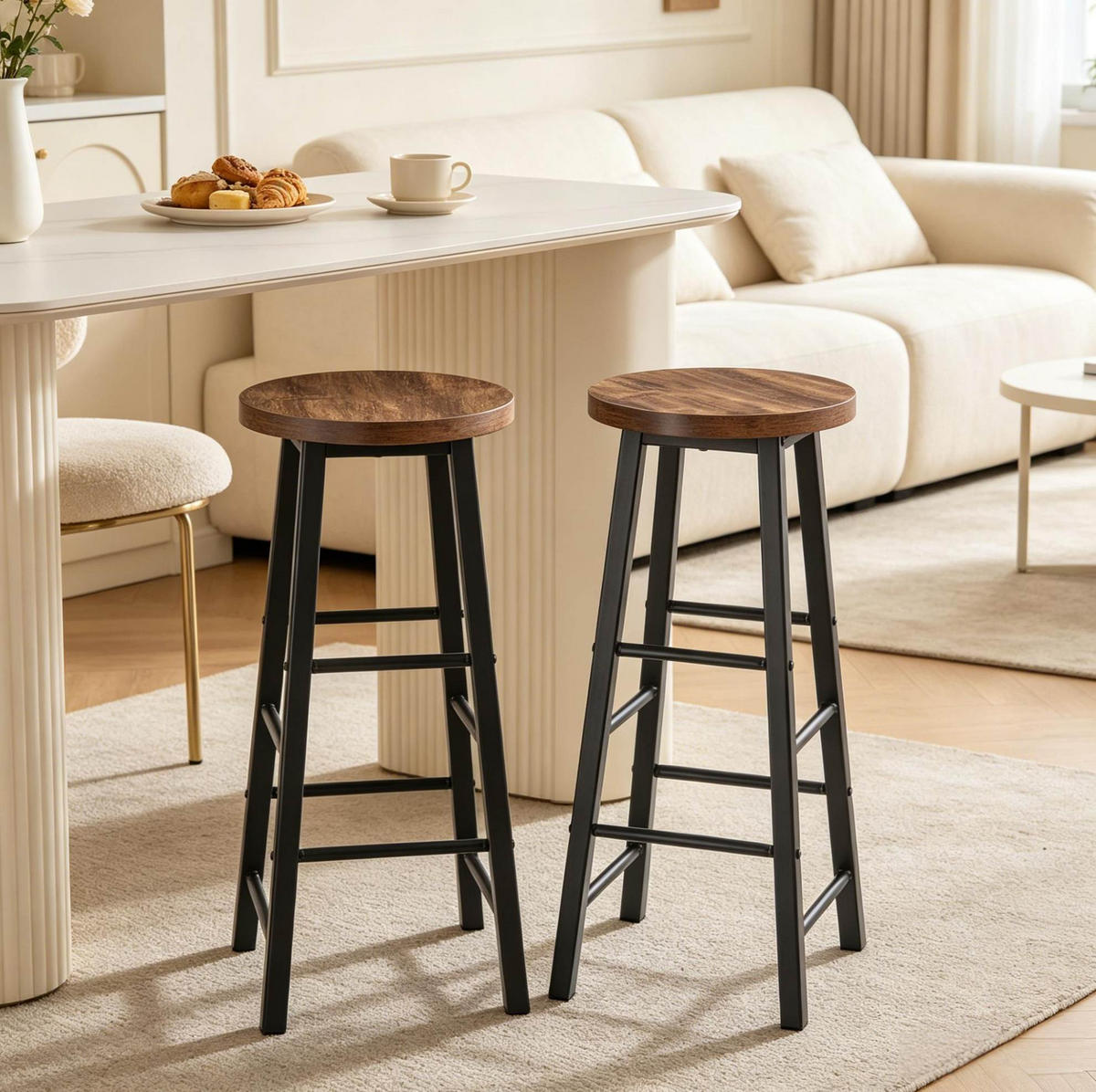 BARHOCKER Set von 2 mit Fußstütze - Schwarz, Metall (30/71/30cm) - MIVRAY