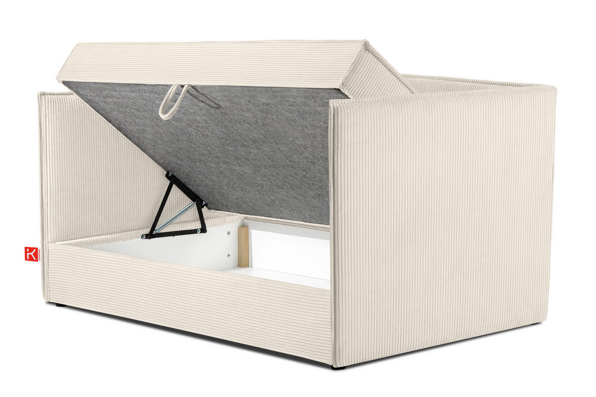 JUGENDBETT ROTI Einzelbett mit Bettkasten, 90x200cm, Bett mit Bonellmatratze, mit Rückenlehne - Ecru/Schwarz, Holz/Holzwerkstoff (92/200cm) - KONSIMO®