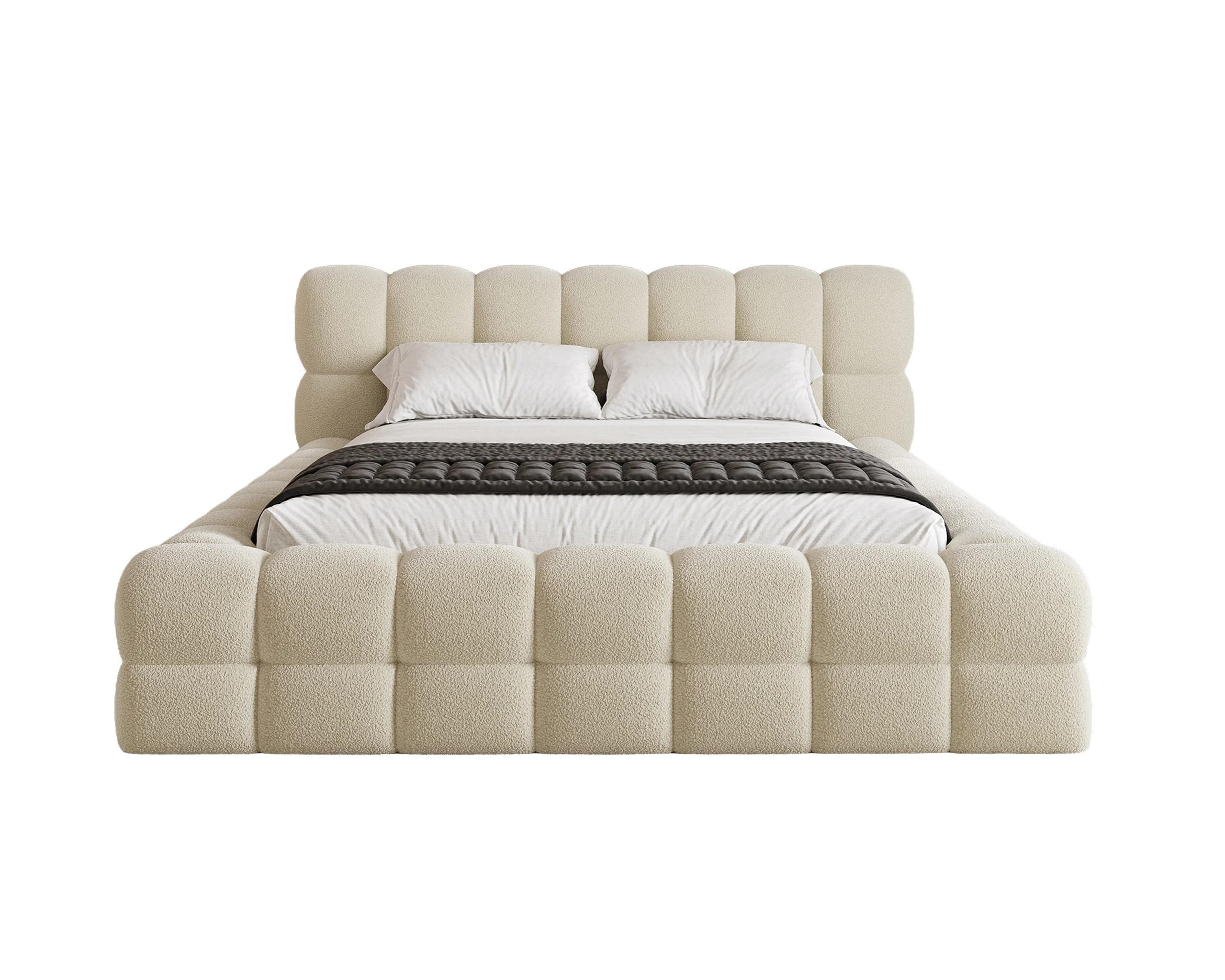 POLSTERBETT Verona 200x200 cm mit stabilem Metallrahmen, Bettkasten, Lattenrost und markantem Kopfteil - Bouclé Beige - Beige, Textil/Metall (200/200cm) - Chilly