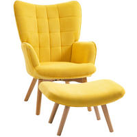 OHRENSESSEL-SET mit Hocker Polyester, Buchenholzbeine 72/80/101 cm Gelb - Gelb, Textil (72/101/80cm) - Redom