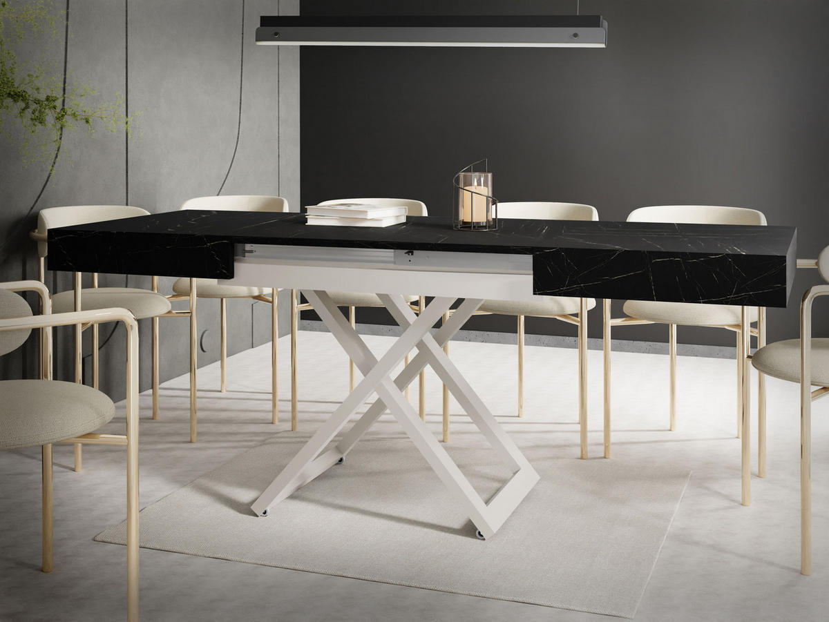 COUCHTISCH Cavetta U höhenverstellbar ausziehbar, Marmor Schwarz 120-200/80/27-76 cm - Kaschmir/Anthrazit, Holzwerkstoff/Metall (80/120/76cm) - WFL GROUP