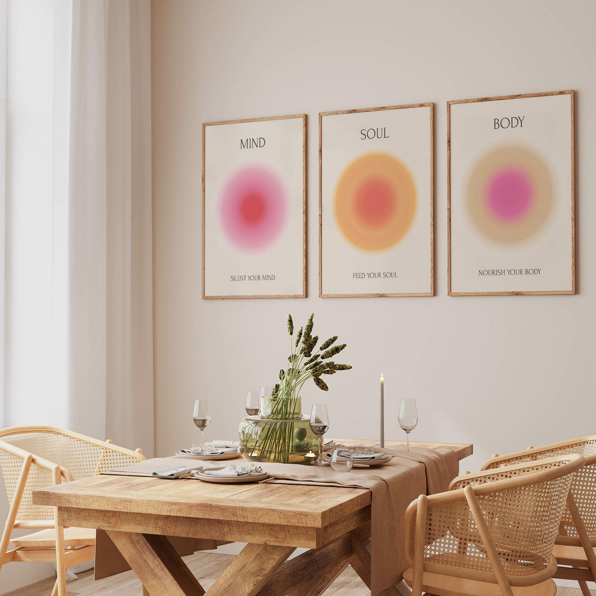 POSTER SET Aura Affirmationen Zitate Geist Seele Körper 3x Poster A3 30x42cm - Rot/Rosa, Papier (30/42/42cm) - Muralo