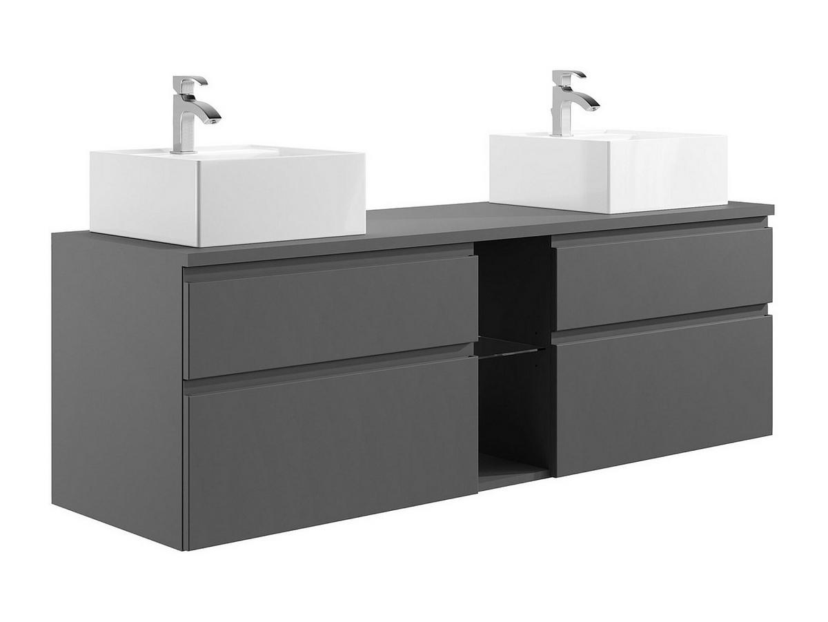 DOPPELWASCHTISCH - 150 cm x 50 cm - Holz, Platte - Grau - MAGDALENA - Grau, Holz (150/46/50cm) - Vente-Unique