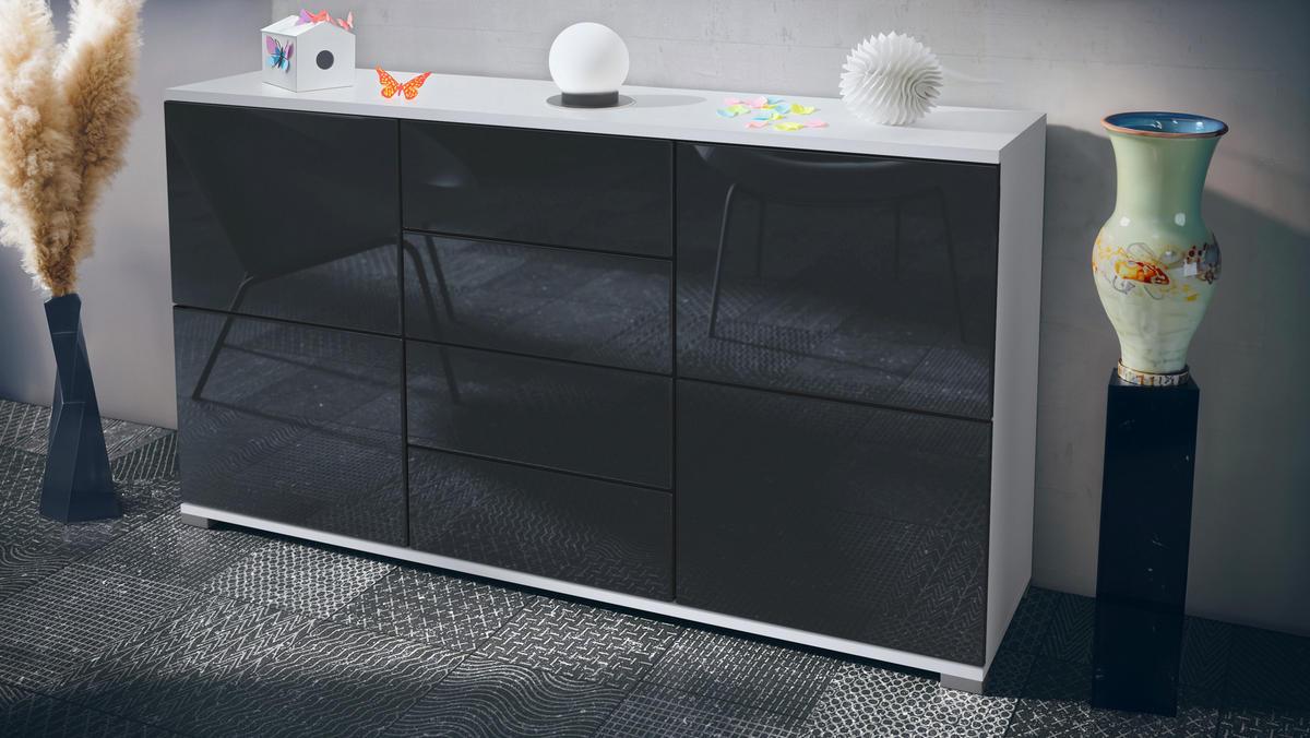 SIDEBOARD Rova Schwarz Hochglanz - Schwarz Hochglanz, Holzwerkstoff (138.5/75.5/35cm) - Vladon