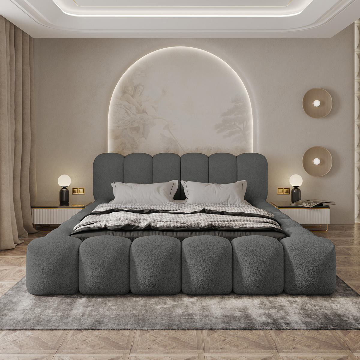 POLSTERBETT TRANI 200x200 cm, Anthrazit - Dunkelgrau, Textil (200/200cm) - Fedve