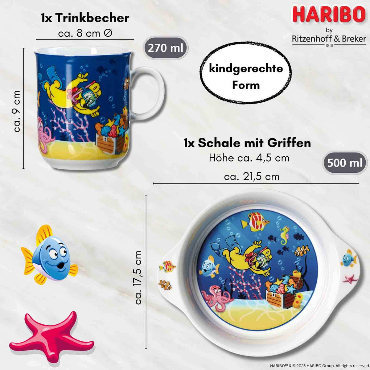 KINDERGESCHIRR-SET Haribo Seaworld bunt - Multicolor, Keramik (1/1/1cm) - Ritzenhoff Breker