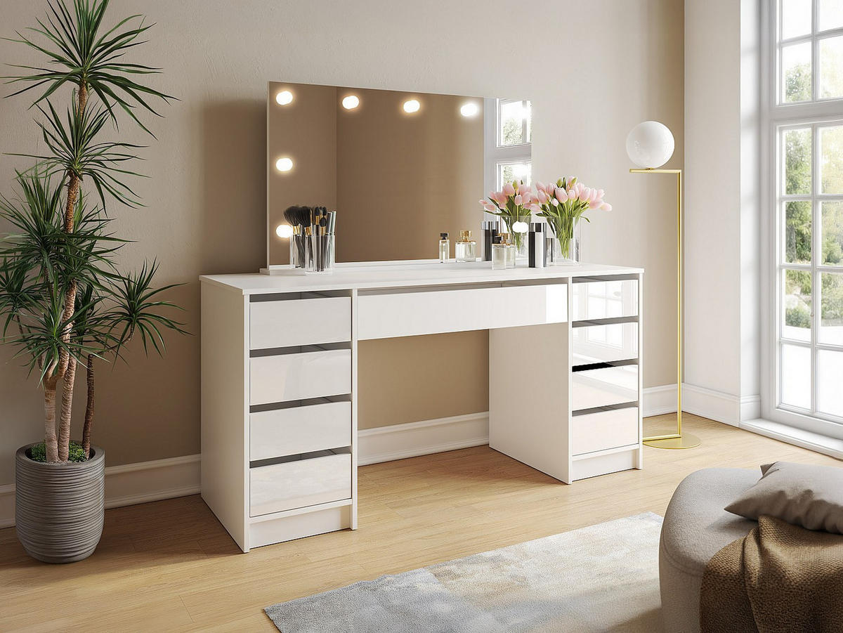 SCHMINKTISCH - 152.3 cm x 53.6 cm - holz - weiß Jenemi - Weiß, Holz (152.3/142.6/53.6cm) - Vente-Unique