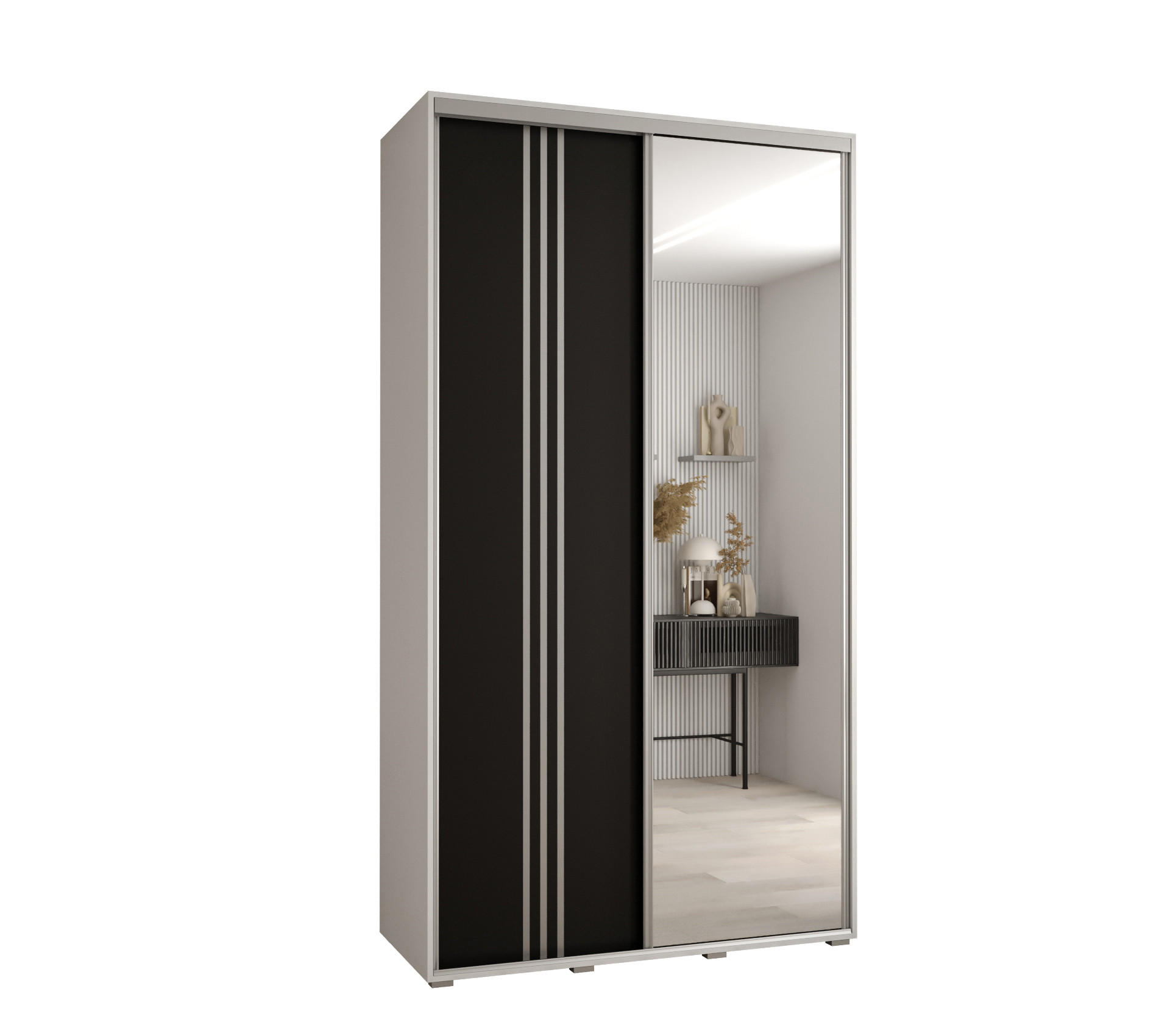 Abiks Möbel Schwebetürenschrank Weiß, Schwarz, Silber 140x235x60 cm