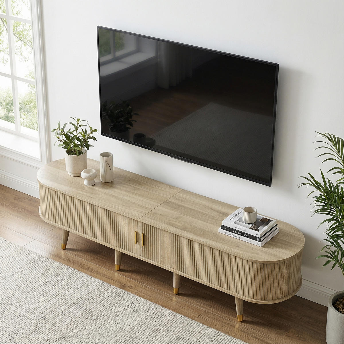 TV-LOWBOARD Oval 175 cm in Eiche-Optik - Eichefarben, Holzwerkstoff (175/45/38cm) - Urban Meuble