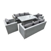GARTENSOFA SET mit höhenverstellbarer Tisch Polyrattan Helles Grau 8-Sitzer - Hellgrau, Metall - Fimous