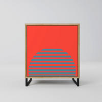 SIDEBOARD RISING GEOMETRY STARS, Eichefarben, 57,5x42x67,5 cm, Schwarze Metall-Rahmenfüße - Eichefarben/Multicolor, Holzwerkstoff/Metall (57.5/67.5/42cm) - SpaceRebels