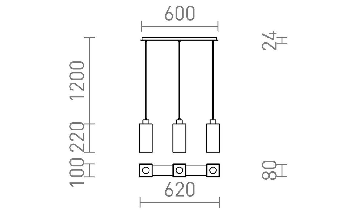 PENDELLEUCHTE LIZ III 60 Opalglas 45 W - Chromfarben, Metall (30/30/120cm) - Rendl