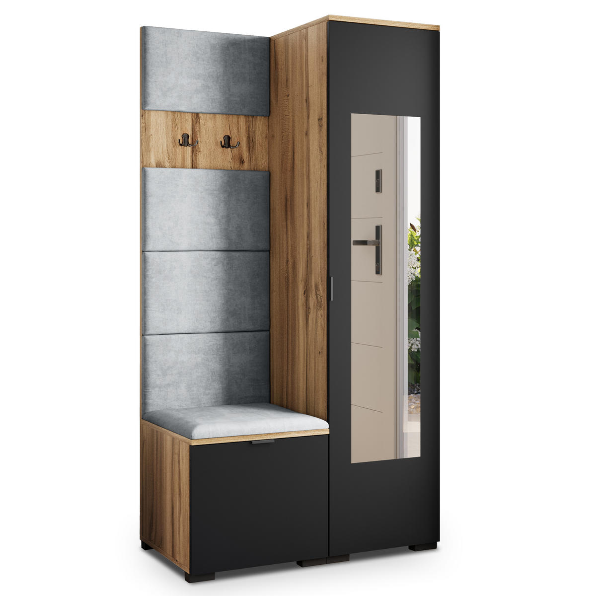 GARDEROBENSCHRANK VIRA 95/181/51 cm Modern Eiche Wotan - Eiche Wotan/Hellgrau, Holzwerkstoff (95/181/51cm) - MASSENO