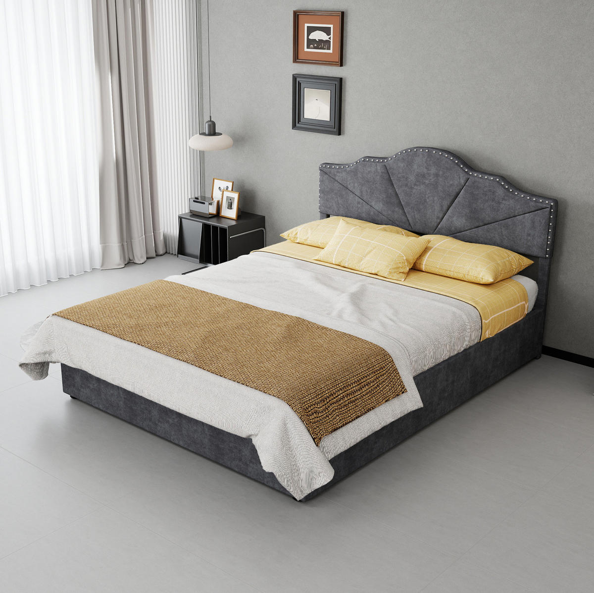 POLSTERBETT 140/200 cm mit Bettkasten, Lattenrost und Matratze, Grau - Grau, Textil (140/200cm) - Redom
