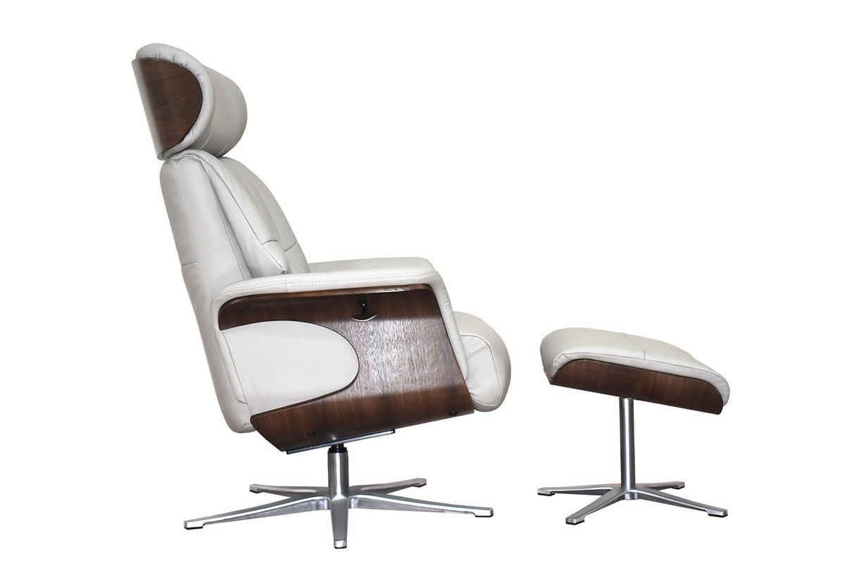 RELAXSESSELSET TOSAR Grau Leder - Silberfarben/Hellgrau, Leder/Metall (83/110/89cm) - KAWOLA