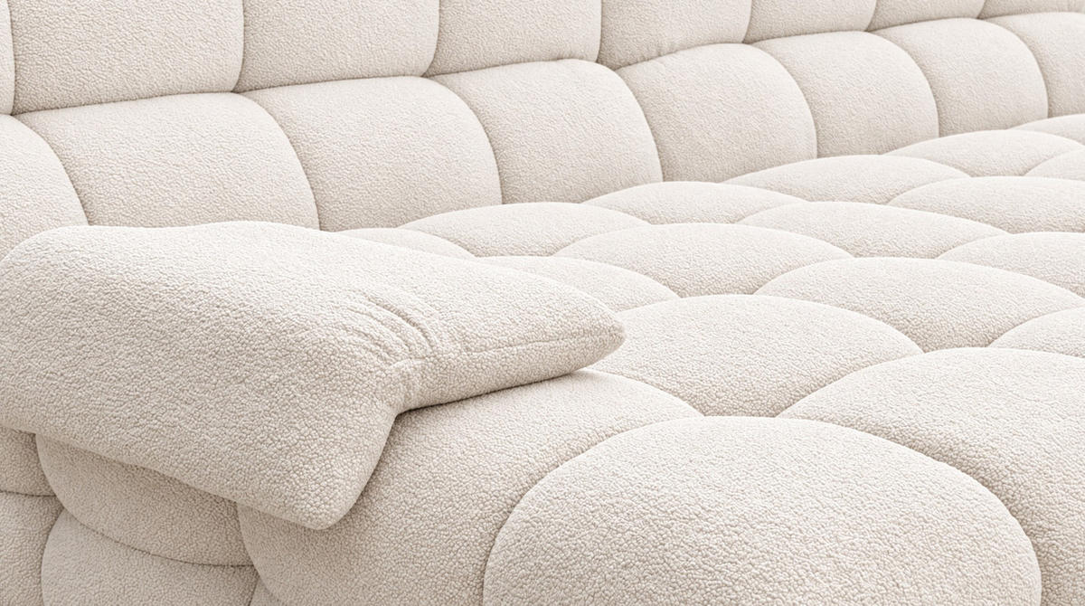 BIG SOFA AMIA Beige Bouclé - Beige/Schwarz, Kunststoff/Textil (290/86/178cm) - KAWOLA