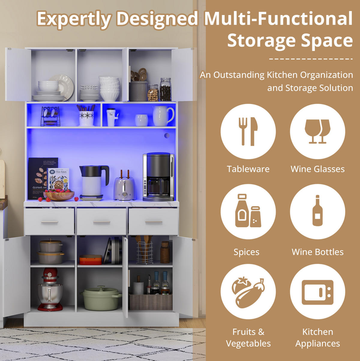 BUFFET 100/180/40 cm Weiß aus MDF mit LED-Beleuchtung - Weiß, Holzwerkstoff (40/180/100cm) - OKMYHOME