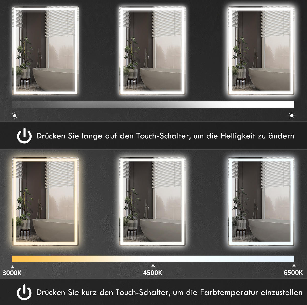 WANDSPIEGEL 60/80/4 cm silber aus Glas mit LED-Touch - Silberfarben, Glas (60/4/80cm) - OKWISH