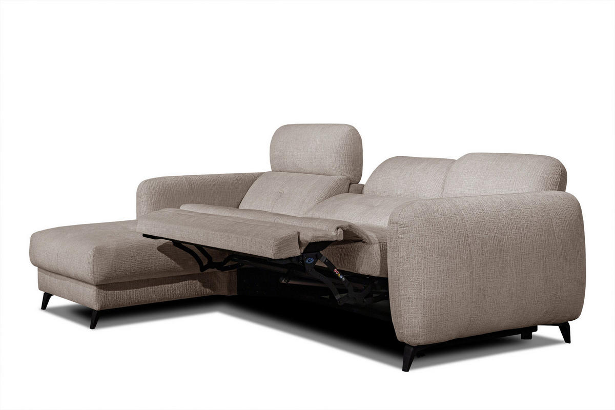ECKSOFA SVEN 3-Sitzer, 1 Relax XL, verstellbare Kopfstützen, beige - Beige/Schwarz, Holzwerkstoff/Textil (256/163cm) - Courtois Laville
