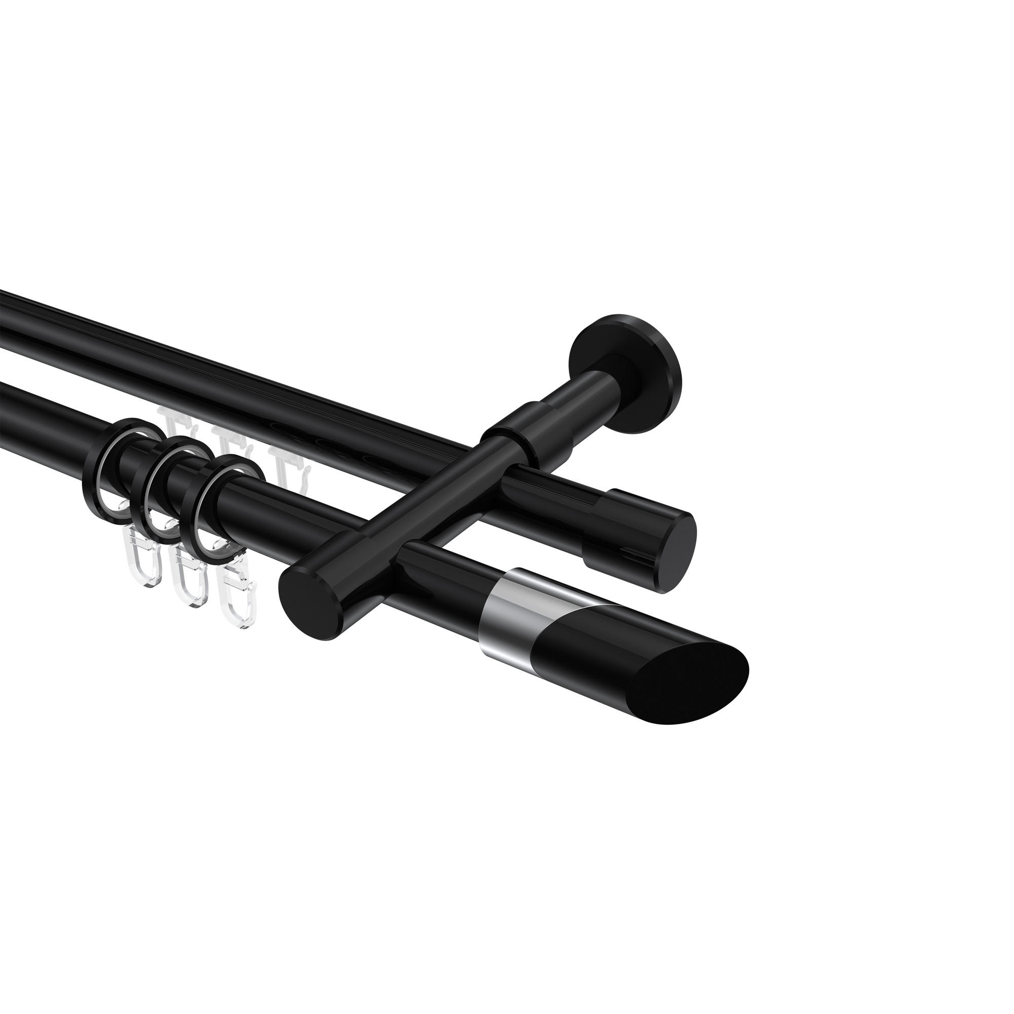 RUNDROHR-INNENLAUF-GARDINENSTANGEN-SET Prestige Verano 520 cm (geteilt in 4 x 130 cm), 2-läufig, 20 mm Ø Schwarz - Chromfarben/Schwarz, Metall (520cm) - INTERDECO