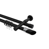 RUNDROHR-INNENLAUF-GARDINENSTANGEN-SET Prestige Verano 520 cm (geteilt in 4 x 130 cm), 2-läufig, 20 mm Ø Schwarz - Chromfarben/Schwarz, Metall (520cm) - INTERDECO