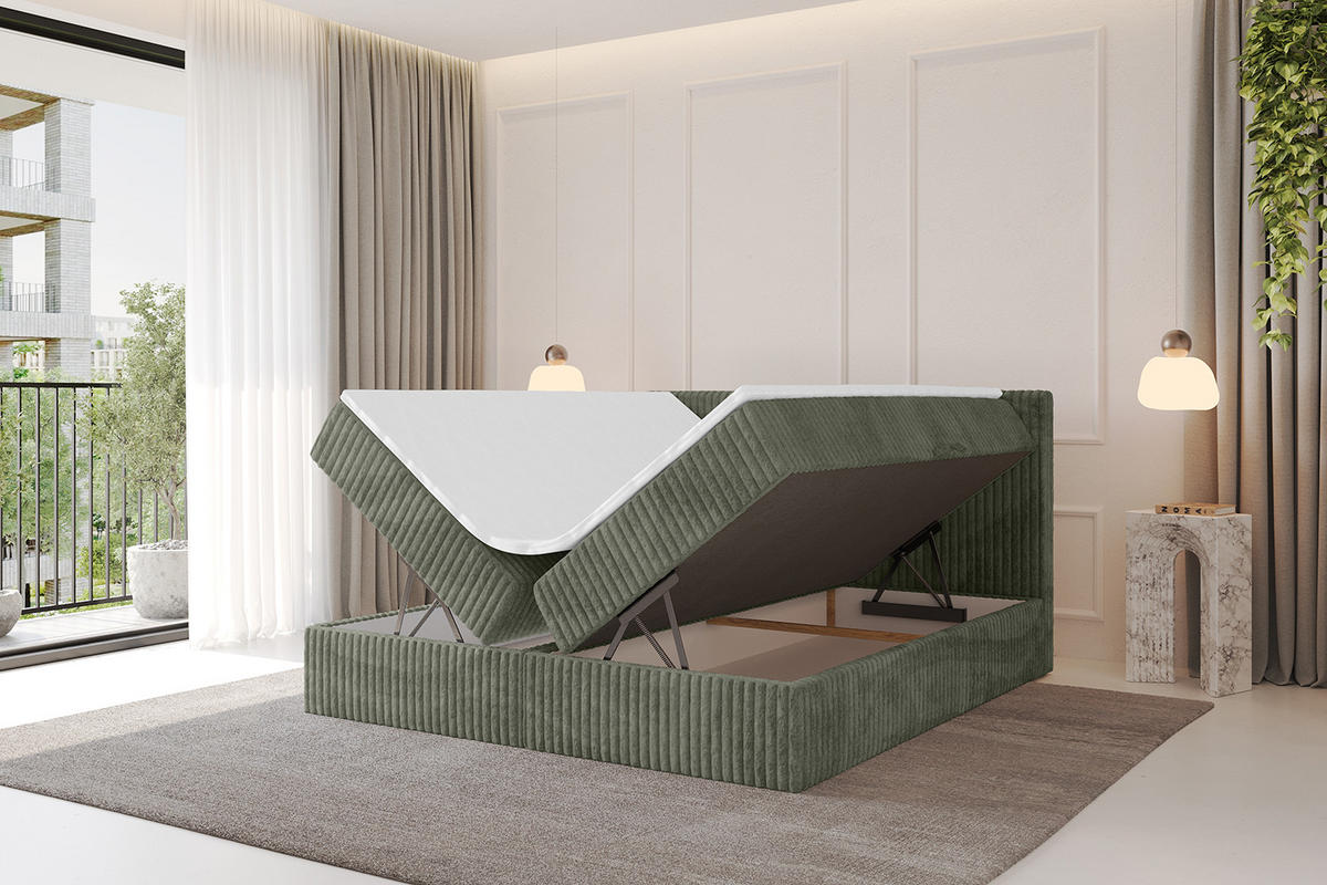 BOXBETT mit Matratze H3 und Lattenrost - TOLO - 200x200 Cord - Olive - Olivgrün, Holzwerkstoff/Kunststoff (200/200cm) - ALTDECOR