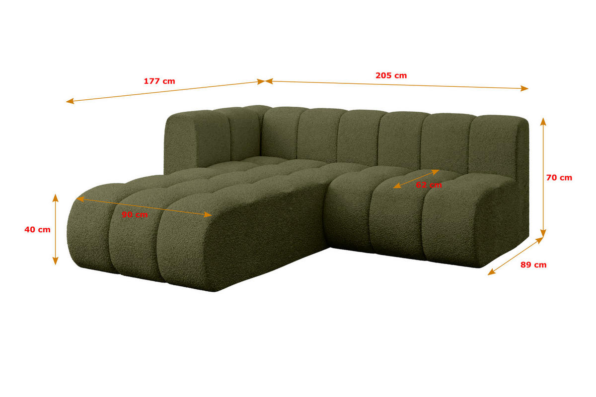 ECKSOFA modulares Sofa Darnel-L1 - 205x177x70 cm Grün - Grün, Holzwerkstoff/Textil (205/177cm) - ALTDECOR