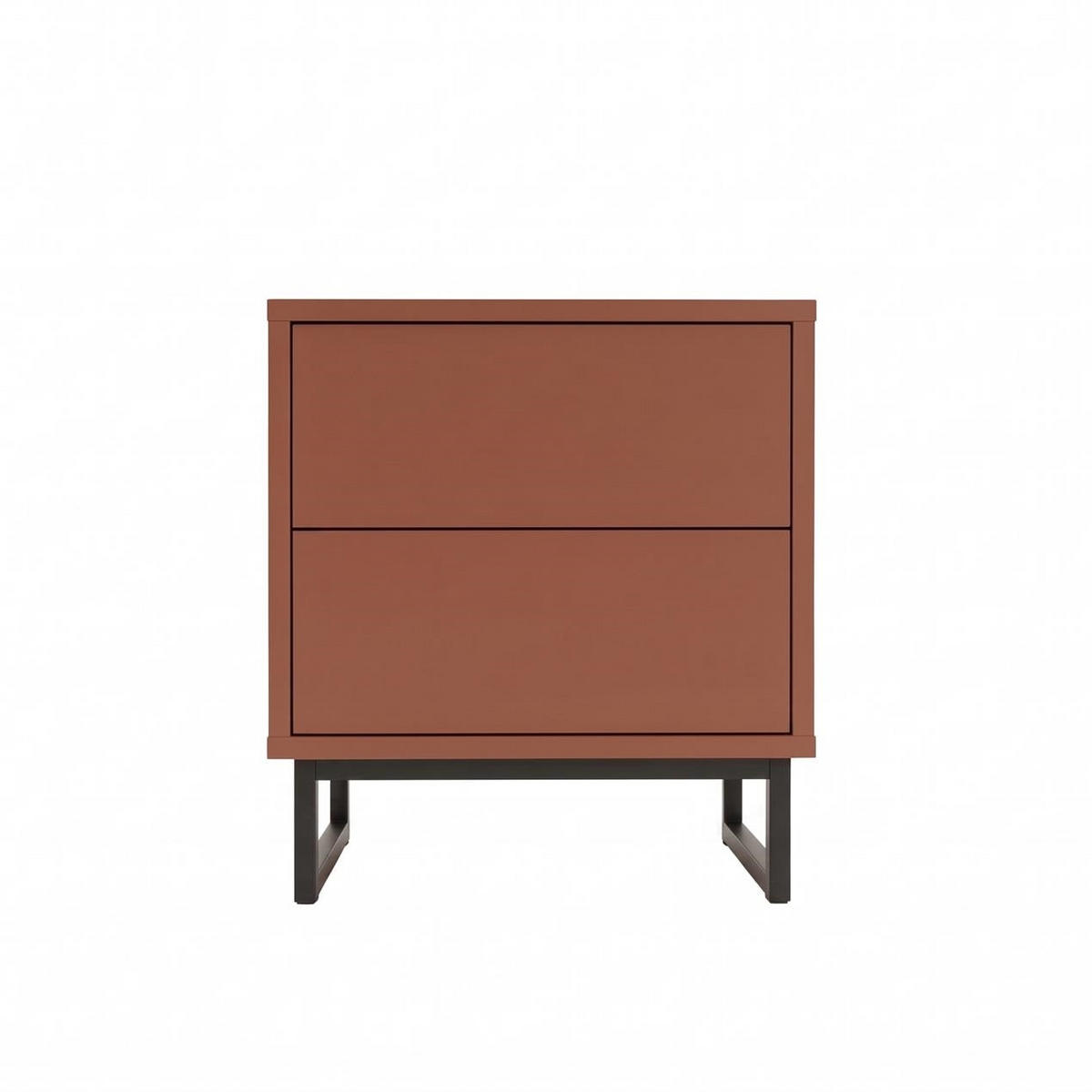 NACHTTISCH Genua d-lux Rot, mit Zwei Schubladen, Grifflos - Rot/Schwarz, Holzwerkstoff/Metall (43/48/34cm) - Bettso