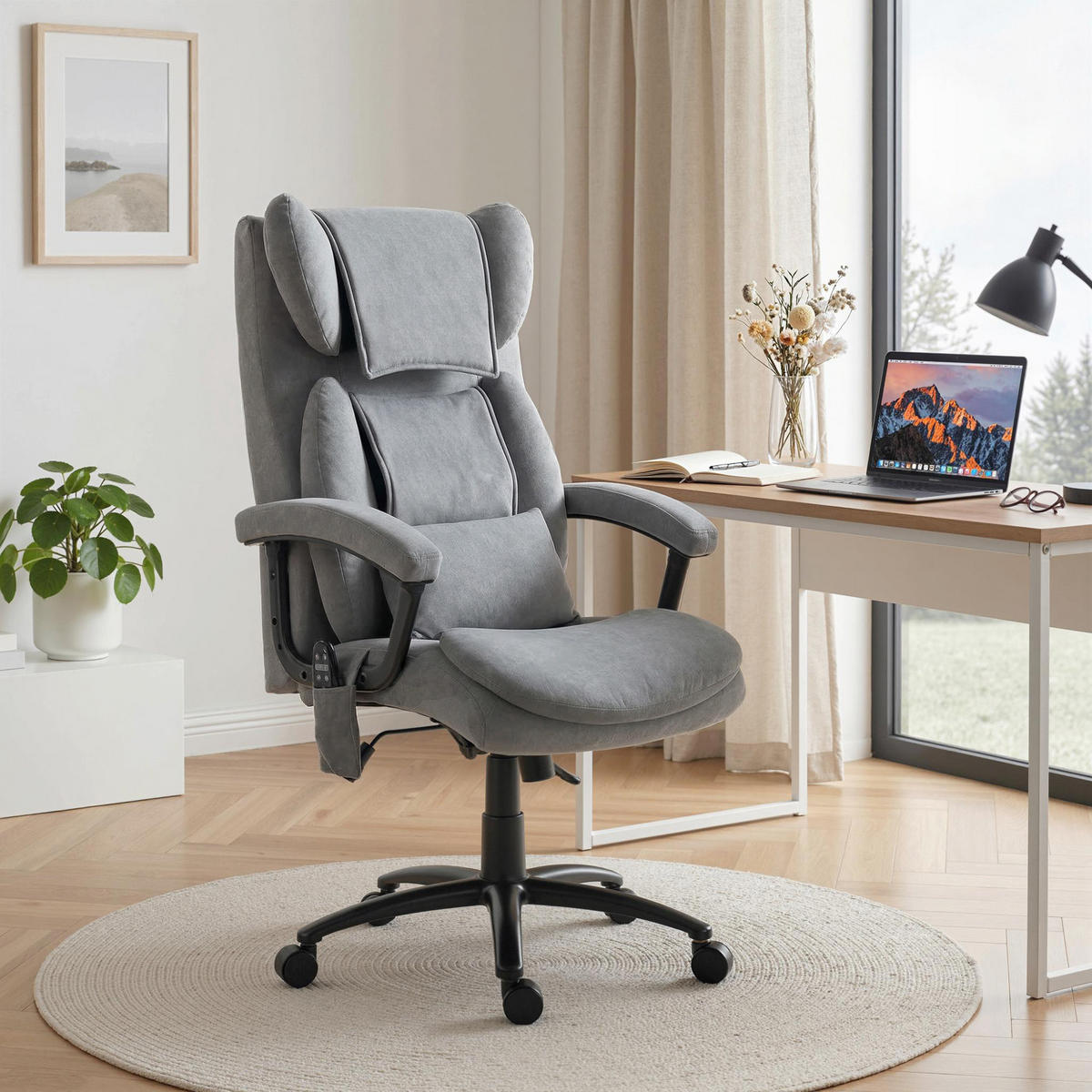 BÜROSTUHL mit Massagefunktion aus Polyester Grau - Schwarz/Grau, Textil/Metall (70.5/122/76cm) - HOMCOM