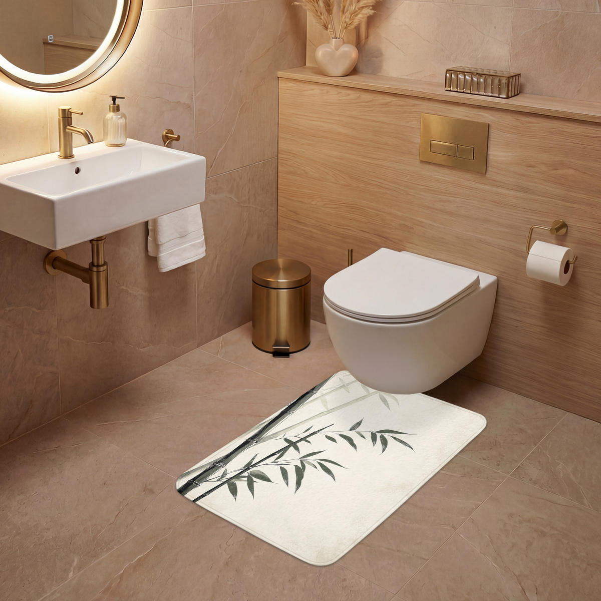 WC PŘEDLOŽKA Japandi - Bambus - béžová 50x80 cm - ecru, textil/plast (50/1cm) - OnlyWow