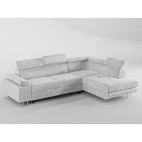 ECKSOFA CAROLINE Rechts Hellgrau Velours-Stoff mit Schlaffunktion und Bettkasten - Chromfarben/Hellgrau, Textil (253/190cm) - Barchello