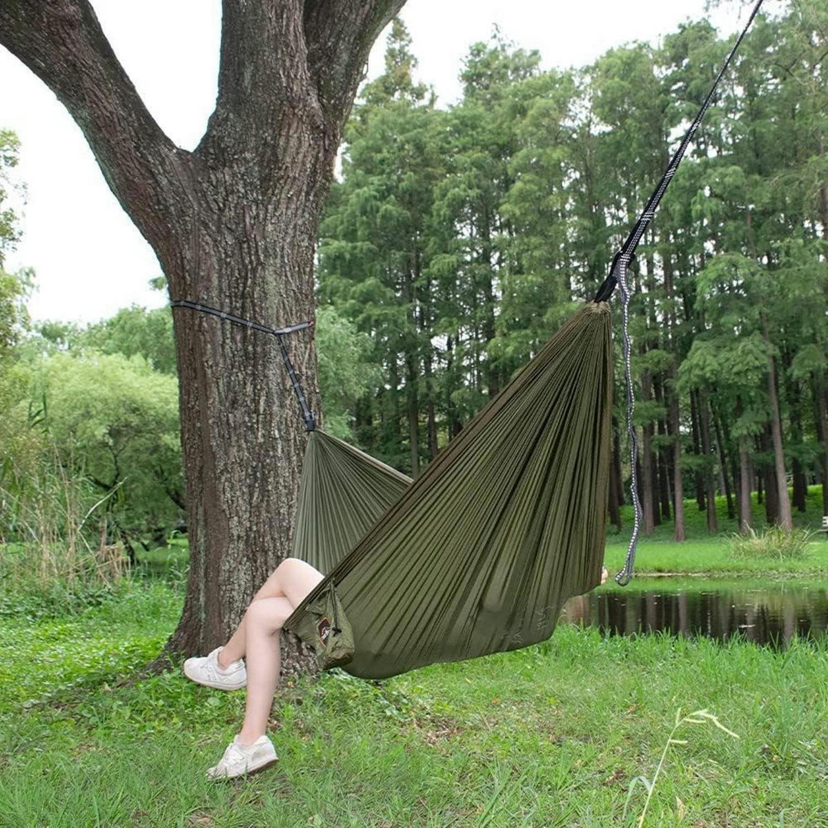 HÄNGEMATTE Nylon 280 x 140 cm Armeegrün&Khaki - Olivgrün, Textil (140/2.5/280cm)