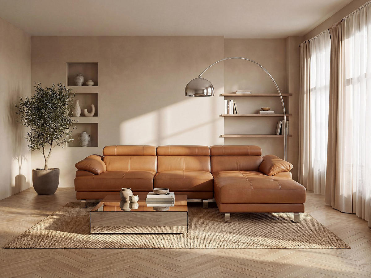 SOFA ohne Schlafmöglichkeit - 5 Personen - Leder - Camel - - Hellbraun, Leder (265/74/165cm) - Vente-Unique