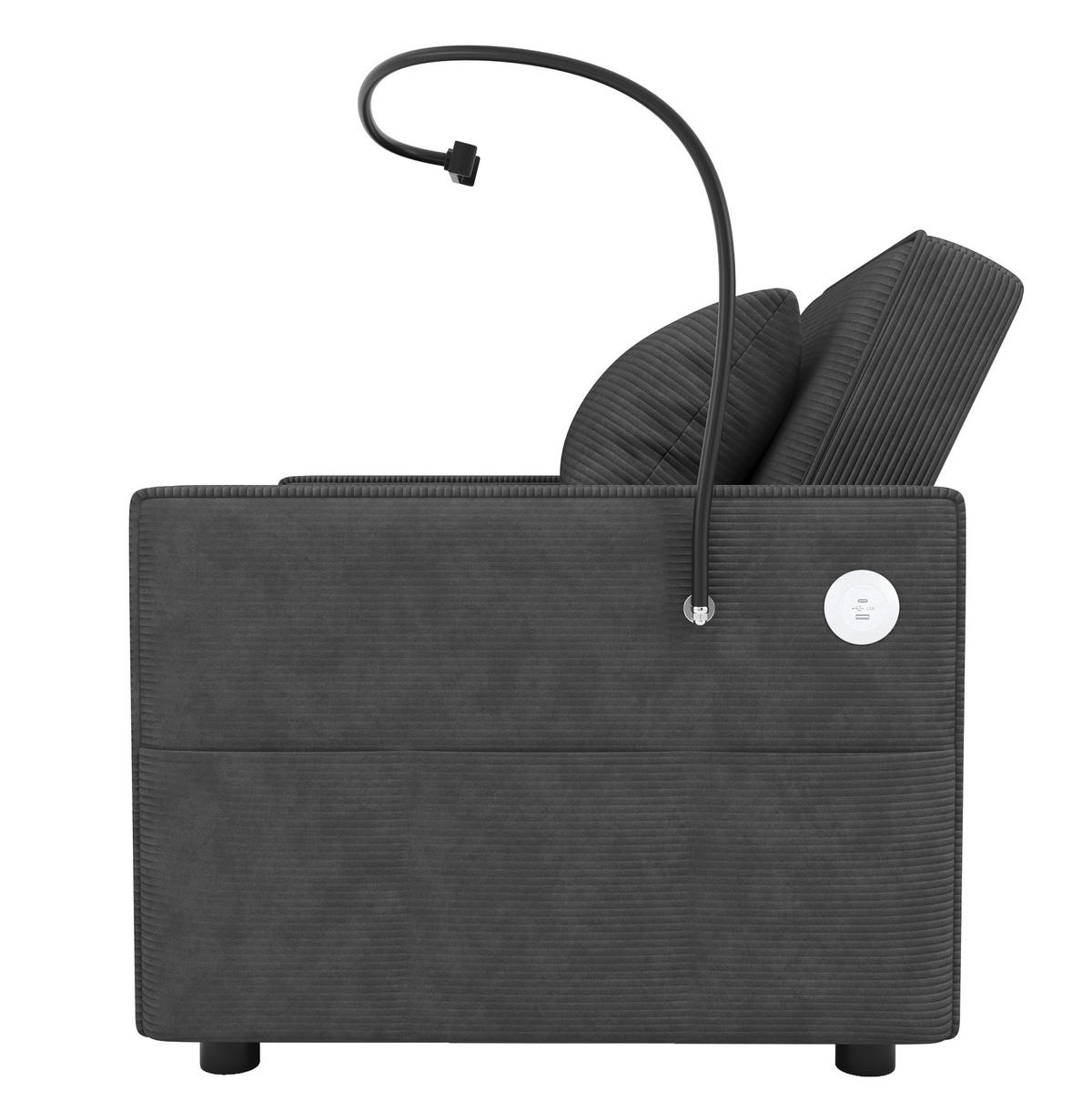 ROZKLÁDACÍ pohovka 93/150/85 cm šedá z manšestru s USB a držákem telefonu - šedá, textil (93/85/150cm) - OKWISH