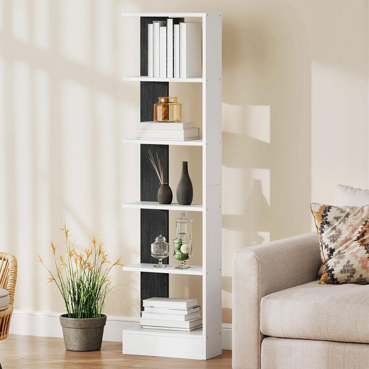 BÜCHERREGAL,5-STÖCKIG 45x21x170cm,schwarz-weiß - Schwarz, Holzwerkstoff (45/170/21cm) - Vallsero