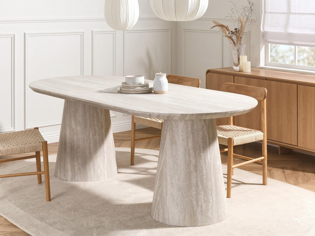 JÍDELNÍ STŮL Imitace travertinu 220/95 cm Luman - béžová, kompozitní dřevo (220/95/76cm) - Beliani