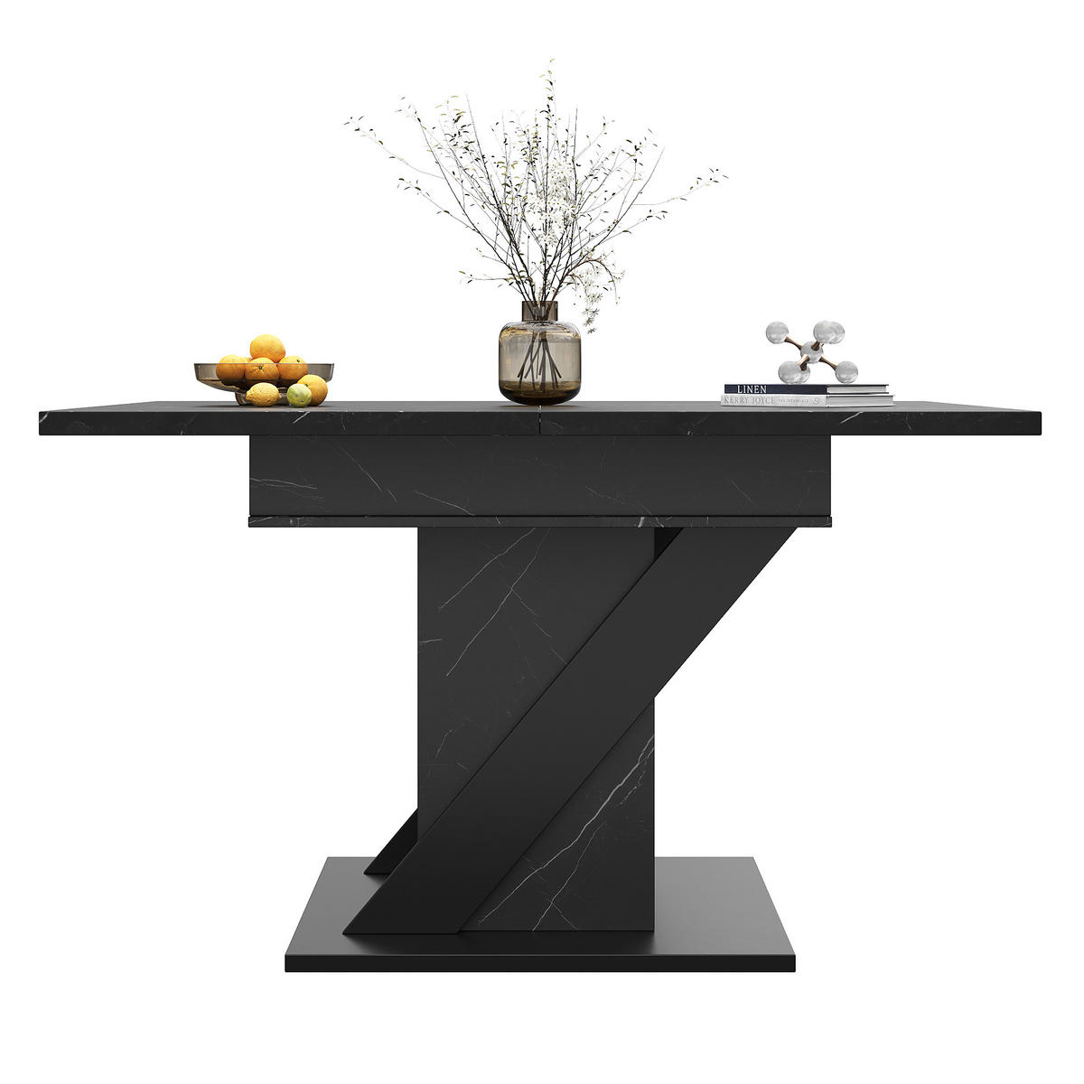 ESSTISCH ausziehbar 110-140/80/75 cm DE-39597 Schwarz Marmoroptik - Schwarz, Holzwerkstoff (80/110/75cm) - ComfortXL