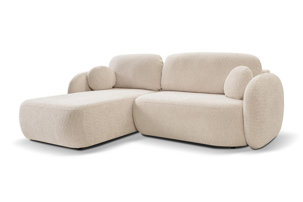ECKSOFA AMICO L-S Beige Boucle-Stoff mit Schlaffunktion - Beige, Holz (248/174cm) - MASSENO