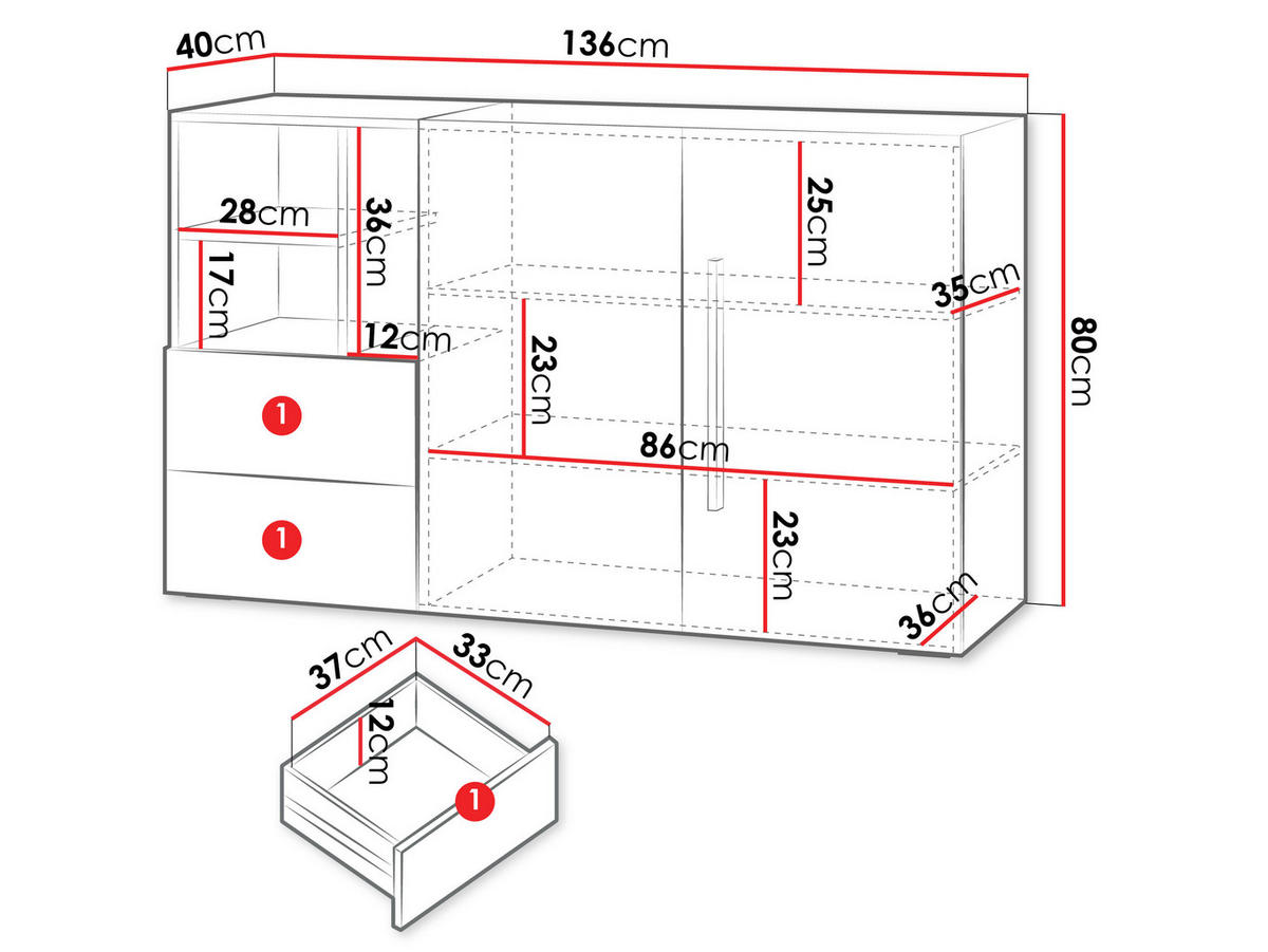 SIDEBOARD Lorin 2D2S LO07 - Kaschmir/Eichefarben, Holzwerkstoff (136/80/40cm) - MIRJAN24