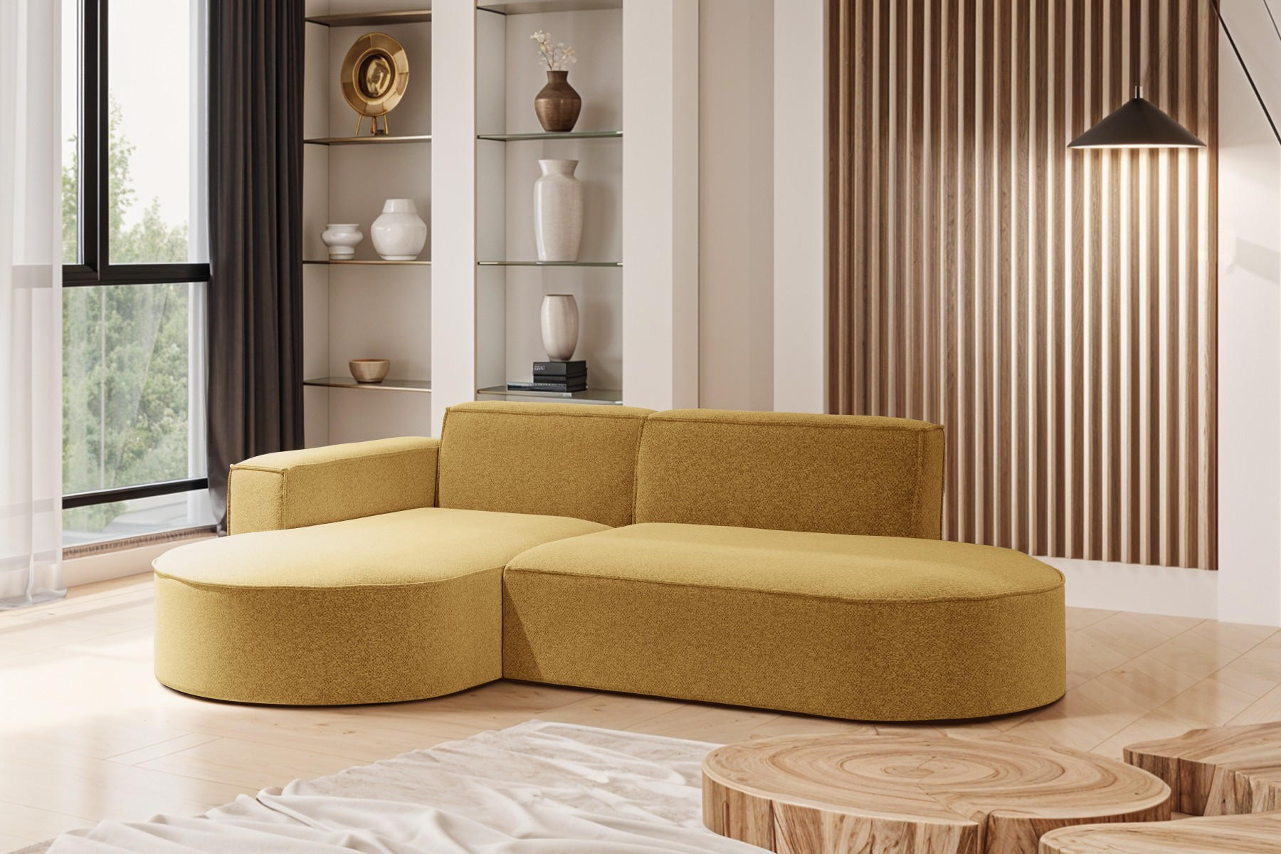 ECKSOFA Modernes L-förmiges Modena Studio Stoff Raven Gelb Links - Gelb, Holz/Textil (165/236cm) - Kaiser Möbel