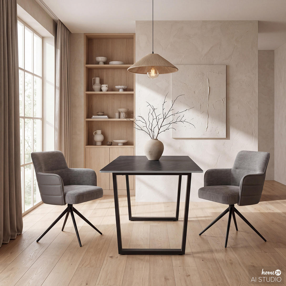 ESSTISCH - Keramik / Stahl - Schwarz, Keramik/Metall (90/140/75cm) - home24