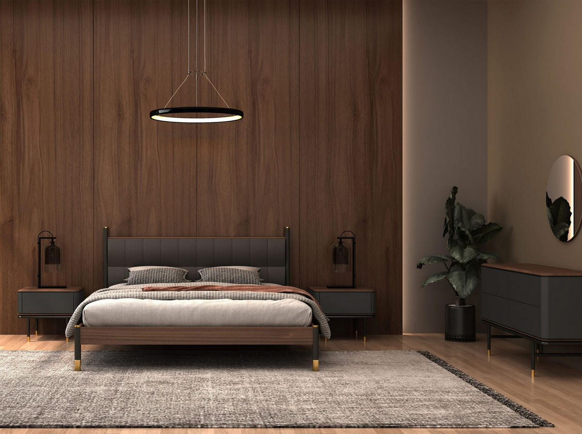 KOMMODE Kommode aus dunkelgrauem, mattem Holz, schwarzem Stahl und Walnussplatte 140/45/80 cm - Dunkelgrau, Holzwerkstoff (140/80/45cm) - ANGEL CERDA